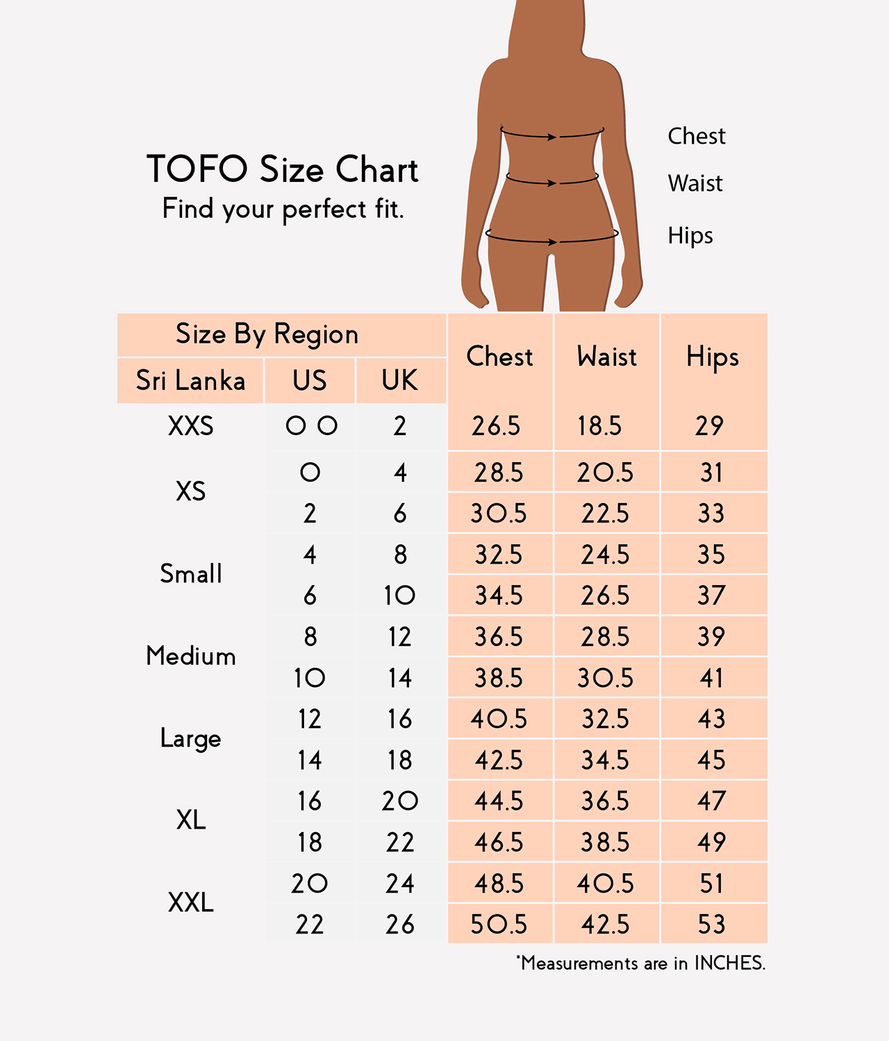 Apparel Size Chart TOFO Aug 2021